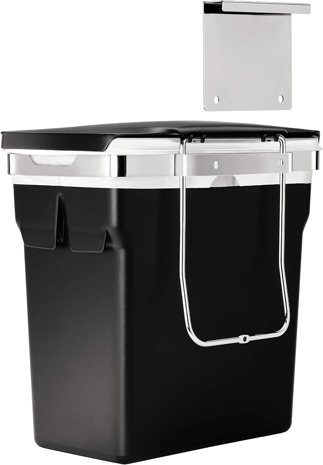 simplehuman 10L In-Cabinet Hanging Kitchen Trash Can Black Plastic: Under Sink Trash Can, Stainless Steel, 2.6 Gallon Capacity