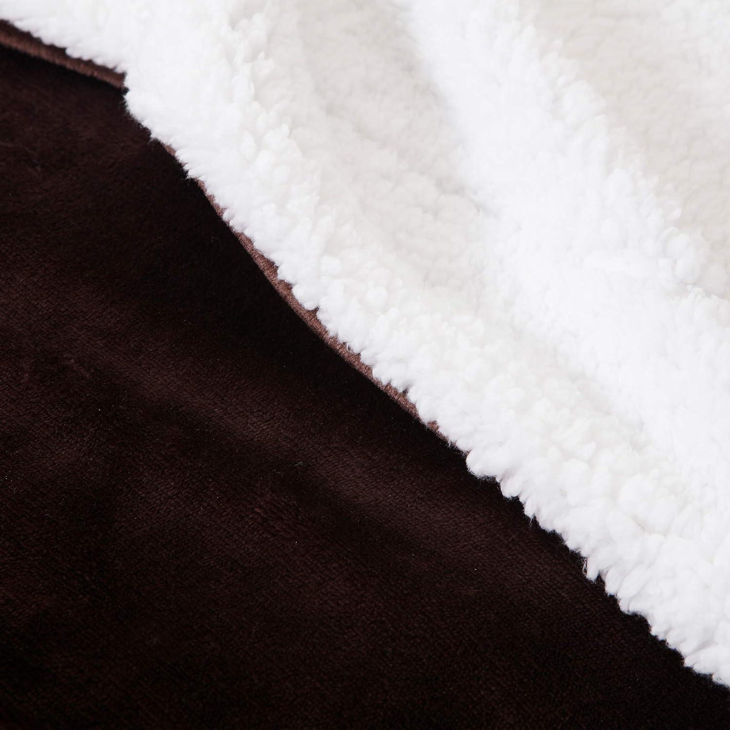 Brown Reversible Sherpa Fleece Throw Blanket, 50x60 inches