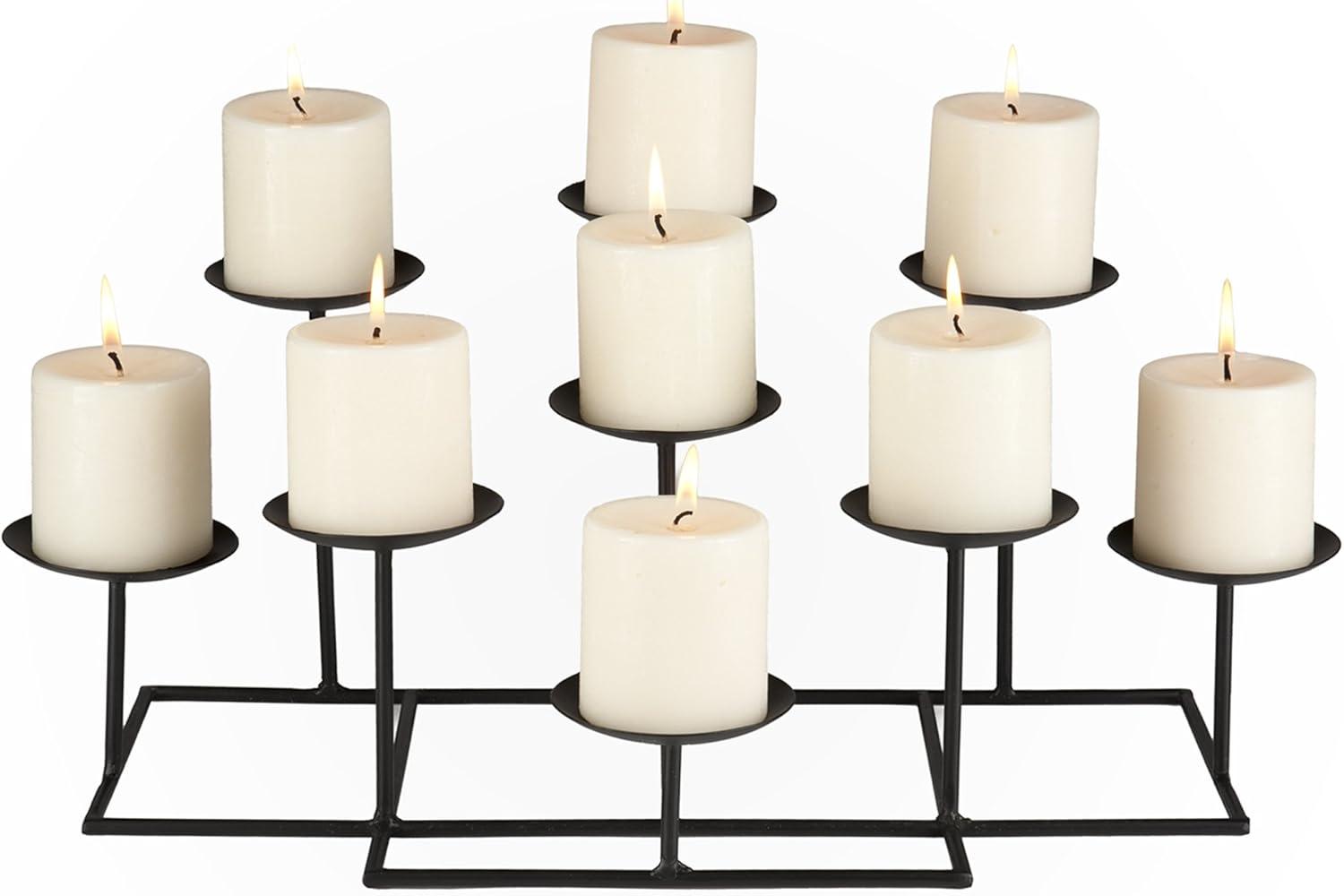 Elegant Matte Black 9-Platform Metal Candelabra