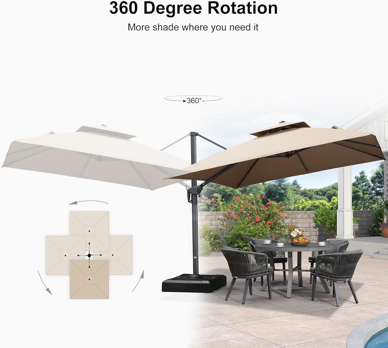 PURPLE LEAF 10FT Cantilever Outdoor Umbrellas Large Patio Umbrella Hanging Double Top Square Offset Umbrella with 360°Rotation Tilting Umbrella Outdoor Patio, Taupe
