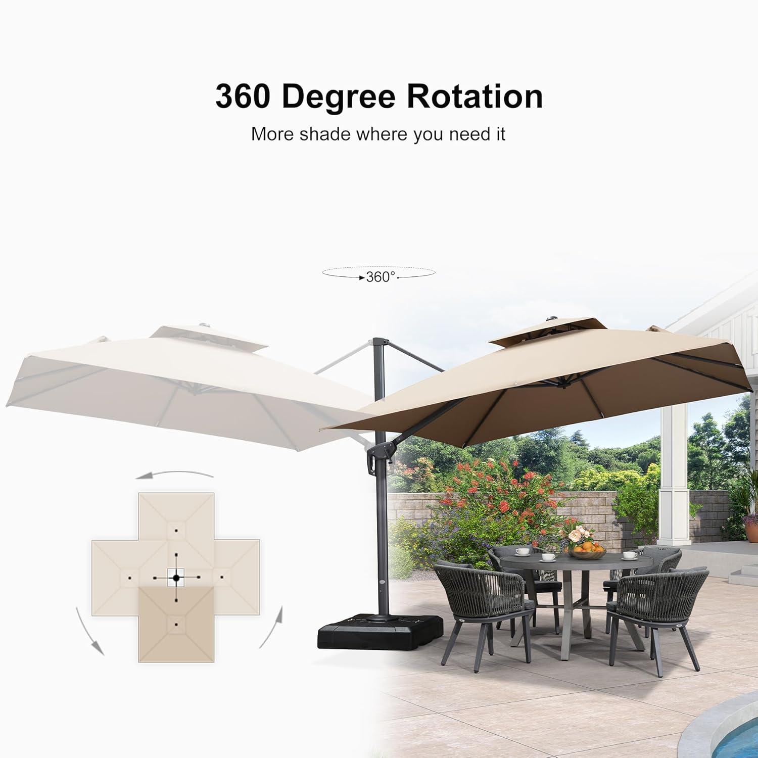 PURPLE LEAF 10FT Cantilever Outdoor Umbrellas Large Patio Umbrella Hanging Double Top Square Offset Umbrella with 360°Rotation Tilting Umbrella Outdoor Patio, Taupe