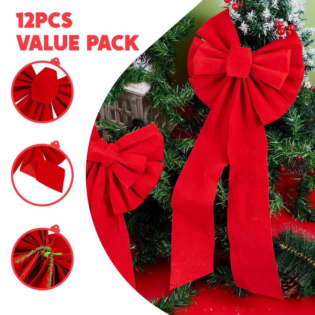 JOYFY 12pcs Christmas Red Velvet Bow Decoration for Christmas Party