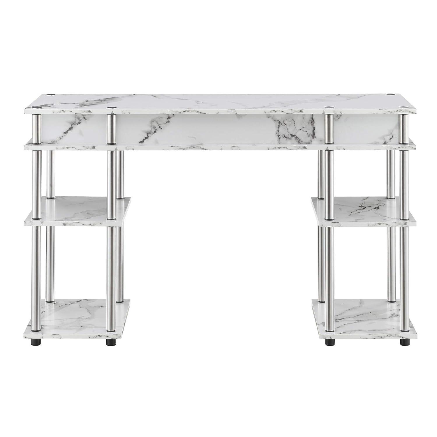 Convenience Concepts Designs2Go Student Desk with Shelves, White Faux Marble, All Ages - 30" Height