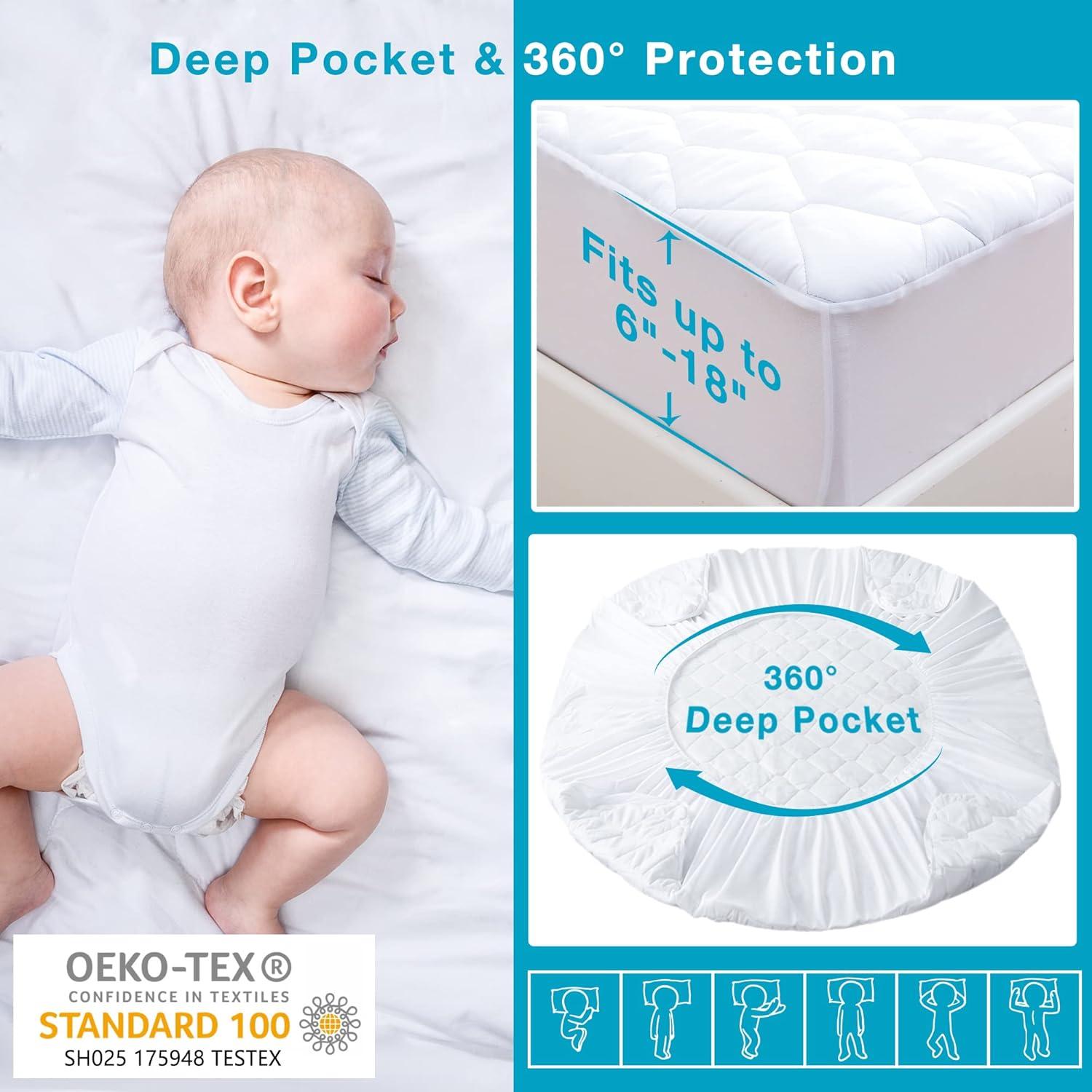 DLD Queen Mattress Protector, Waterproof Breathable Noiseless Queen Mattress Pad with Deep Pocket for 6-18 inches Mattress, White