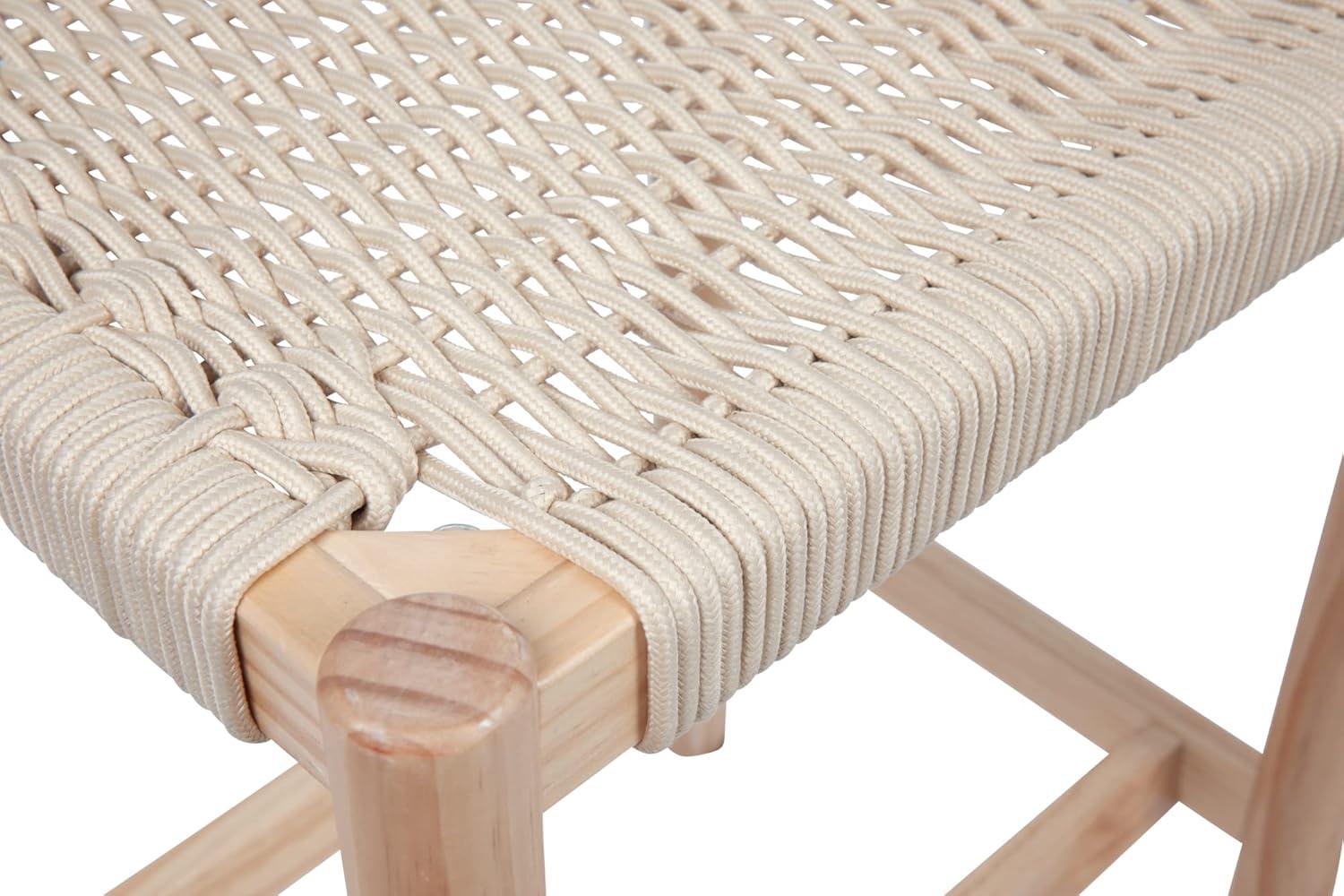 Storied Home Fernway Solid Wood and Woven Rope Entryway Bench Cream: Scandinavian Design, Pine Frame, 43.25" Long