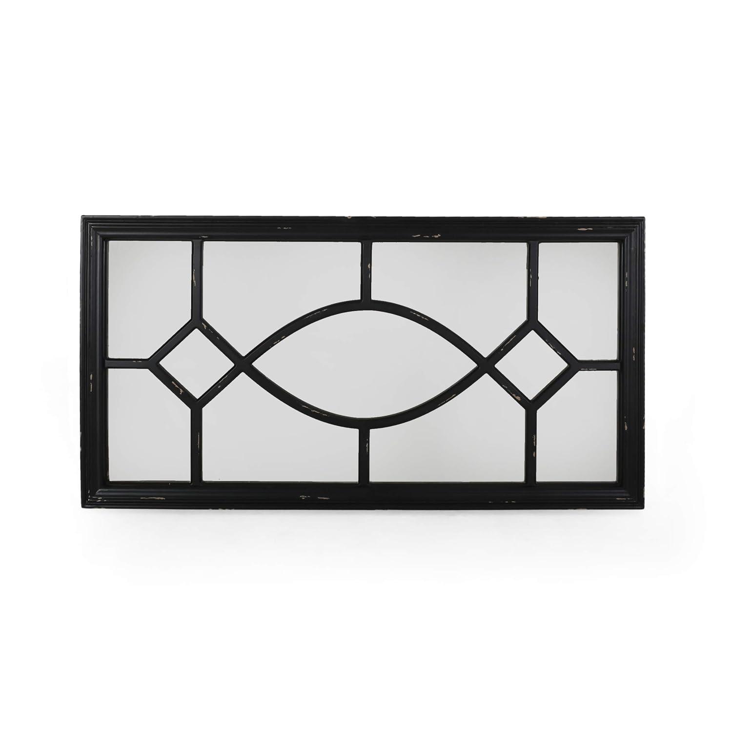 GDF Studio Amwiler Farmhouse Wooden Rectangular Mirror, Distressed Black
