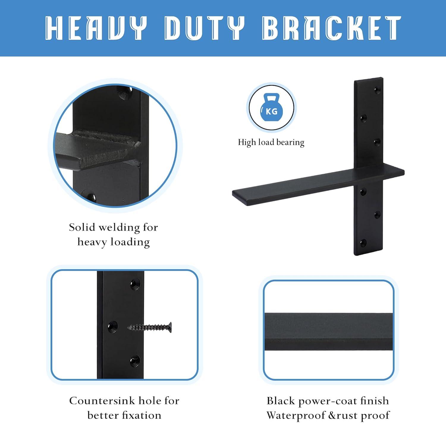 Floating Shelf Bracket 3/8" Thick Heavy Duty Shelf Brackets 4 Pack Free Hanging Countertop Support Bracket 8" Lx2.5 W Floating Wall Brackets for Cabinets, Granite, Dishwasher, Bench Seats Vanities