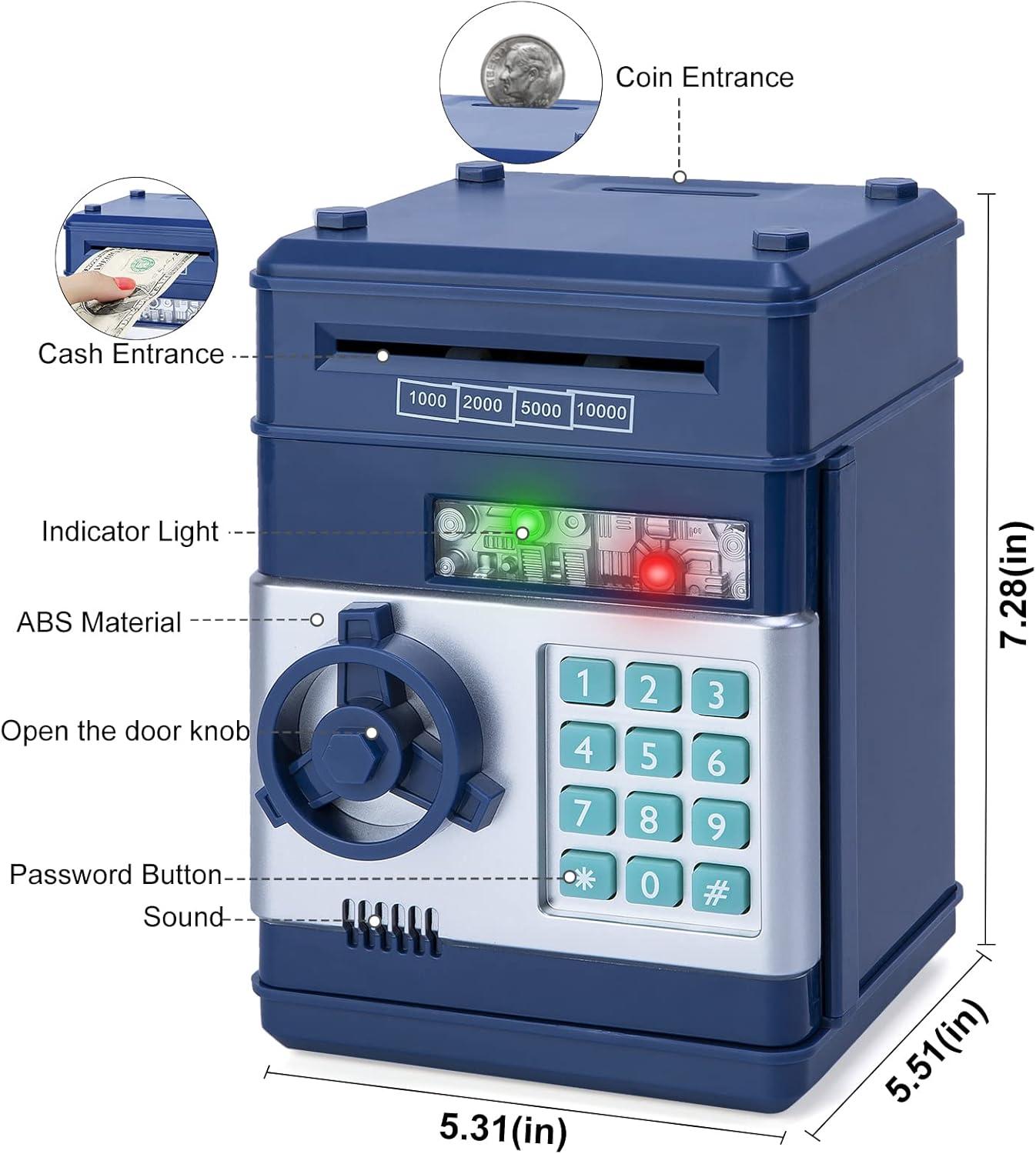 Lvelia Piggy Bank Cash Coin Can ATM Bank Electronic Coin Money Bank for Kids, Money Savings Box Large ATM Coin Bank Toys Gifts for 3-12 Year Old Boys Girls