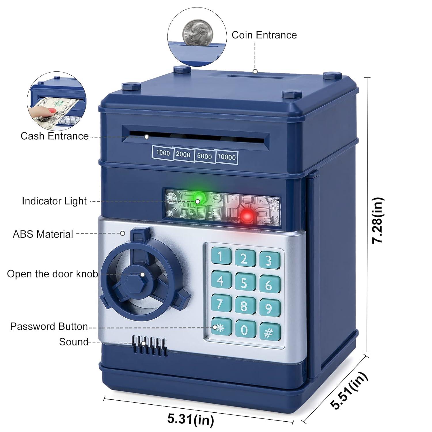 Lvelia Piggy Bank Cash Coin Can ATM Bank Electronic Coin Money Bank for Kids, Money Savings Box Large ATM Coin Bank Toys Gifts for 3-12 Year Old Boys Girls