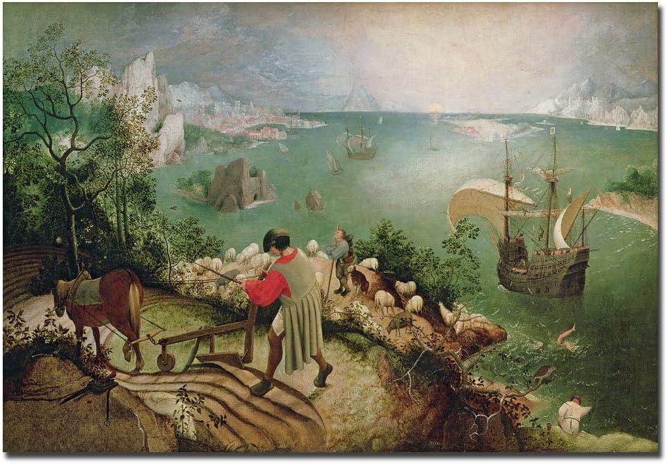Trademark Fine Art "Landscape with Fall of Icarus, 1555" by Pieter Bruegel Painting Print on Canvas