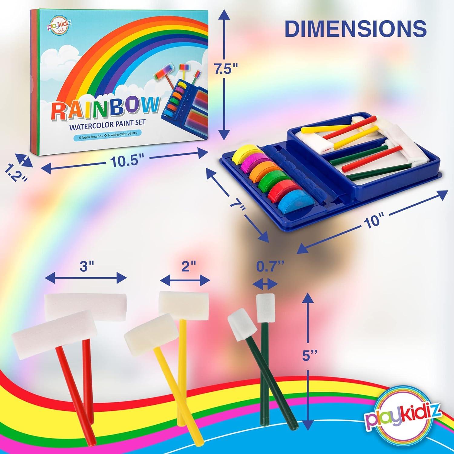 Rainbow Watercolor Paint Set with Foam Brushes, 12 Pieces