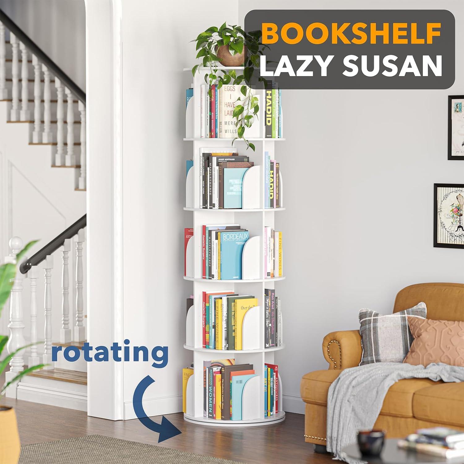 SpaceAid Rotating Bookshelf Tower, 360° Spinning Bookcase Lazy Susan, Revolving Round Carousel For Book Storage, Vertical Turning Spiral Corner Organizer