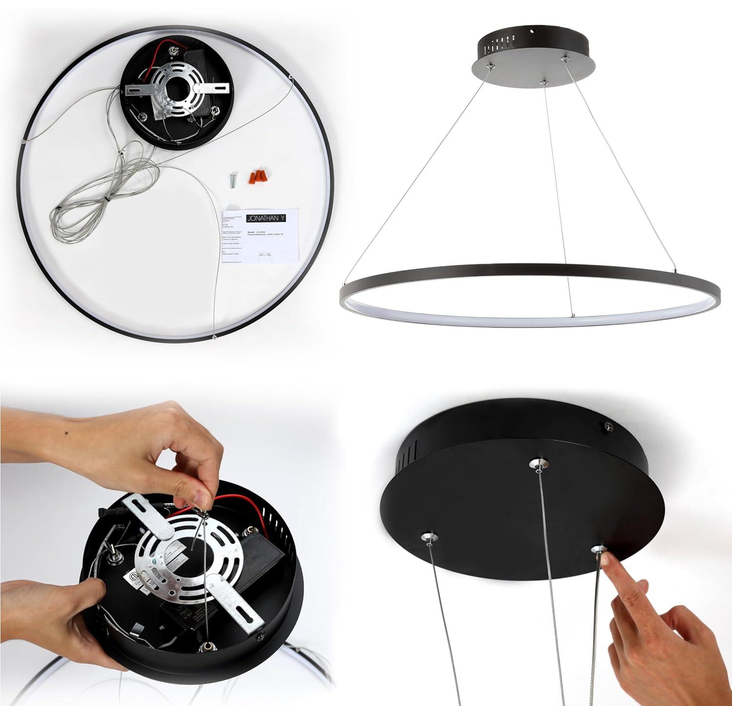 Circulo 34.88" Modern Bohemian Iron Integrated LED Pendant, Chrome