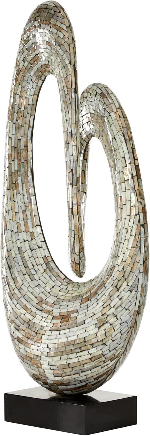 12" x 29" Gray Mother of Pearl Swirl Abstract Sculpture with Black Base, by DecMode