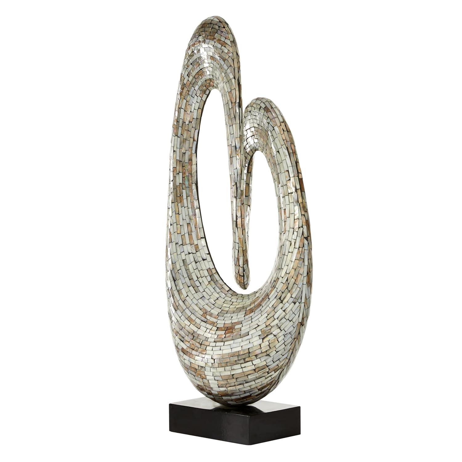12" x 29" Gray Mother of Pearl Swirl Abstract Sculpture with Black Base, by DecMode