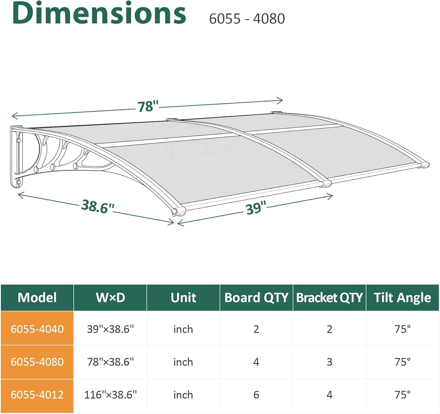 Clear Polycarbonate Outdoor Window Awning with White Bracket