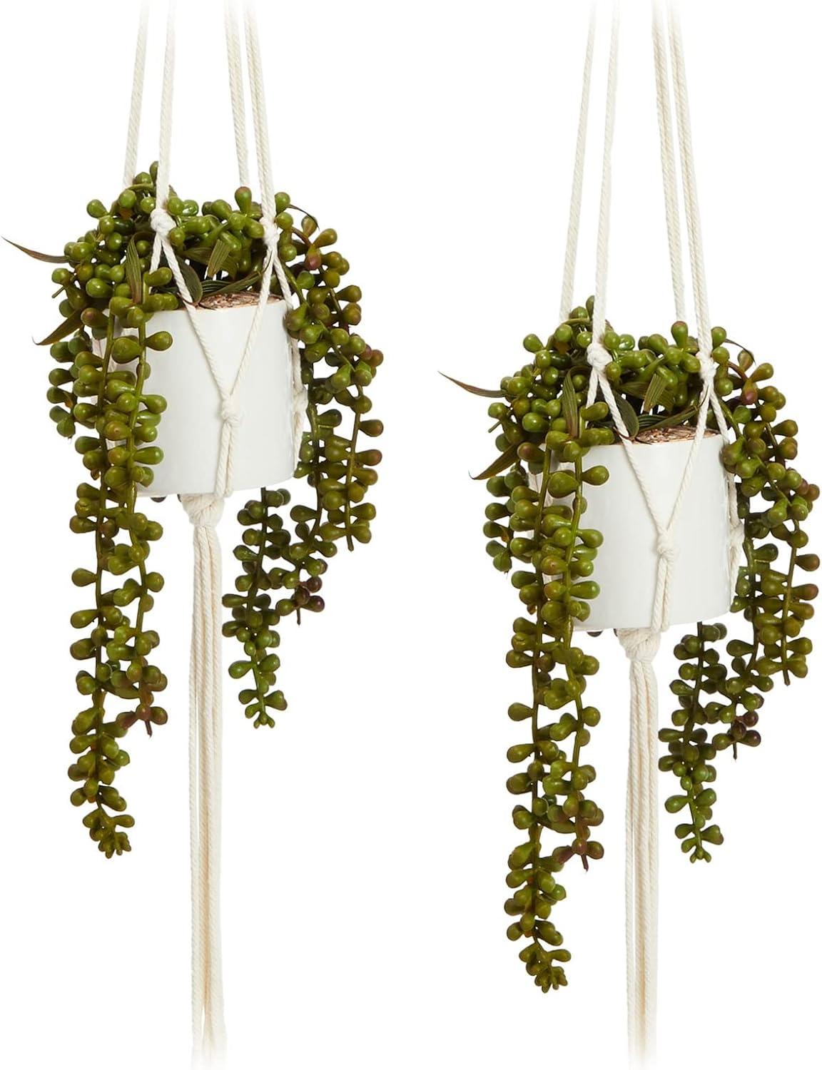 Juvale Hanging Artificial String of Pearls Plant with White Ceramic Pot for Wall Decor, House Warming Gift (31 in, 2 Pack)