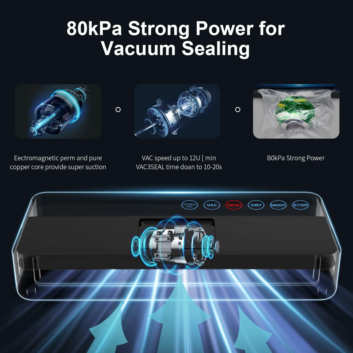 Vacuum Sealer Machine, Full Automatic Food Sealer (95Kpa), vacuum sealers bags, Air Sealing System Dry, Moist Food Preservation Modes, Lab Tested, LED Indicator Lights