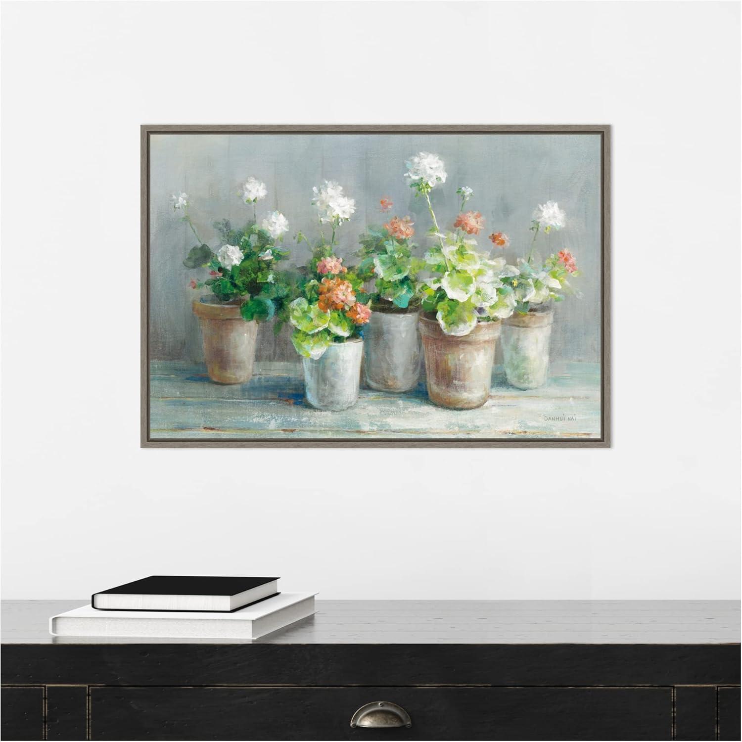 Amanti Art Farmhouse Geraniums in Vases by Danhui Nai Canvas Wall Art Print Framed 23 x 16-in.