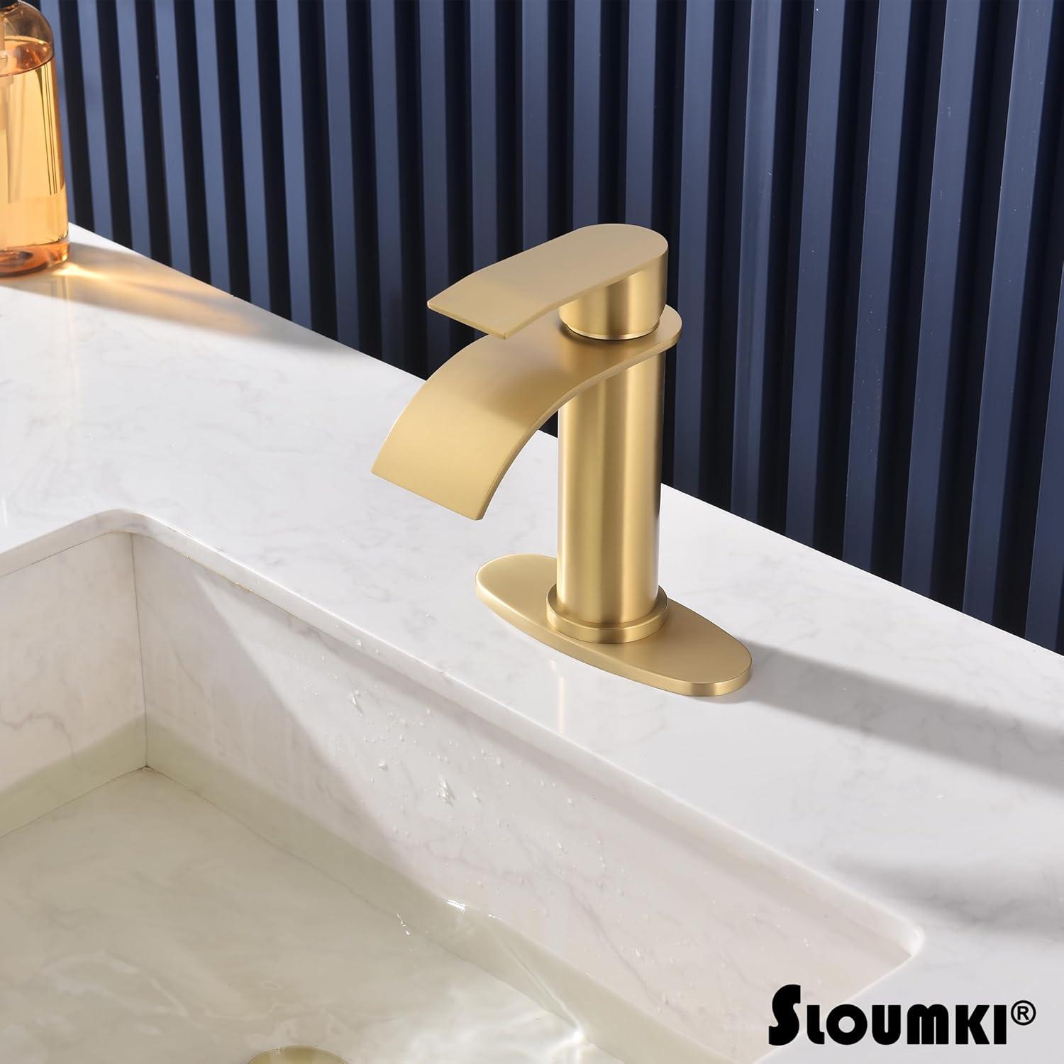 Brushed Gold Stainless Steel Single Handle Waterfall Faucet