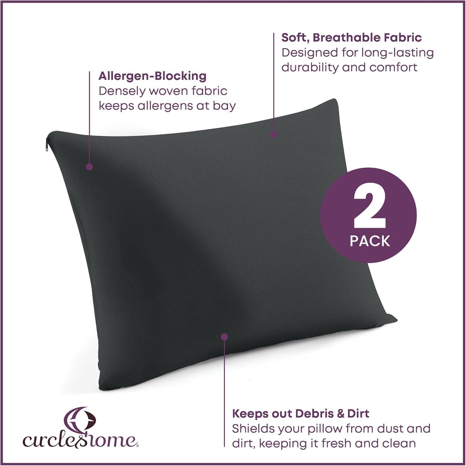 100% Cotton Zippered Pillow Protector (2 pck) Standard - Charcoal