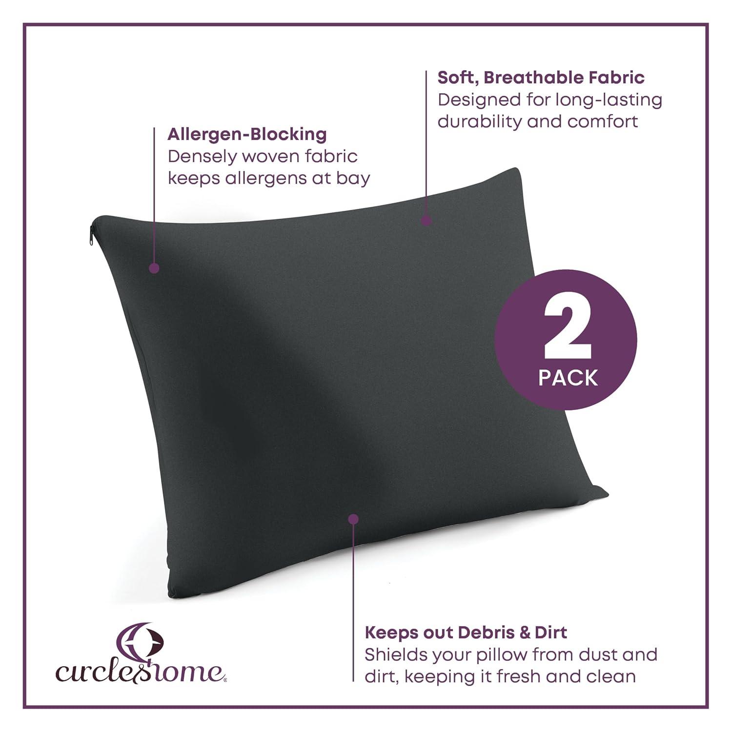 100% Cotton Zippered Pillow Protector (2 pck) Standard - Charcoal