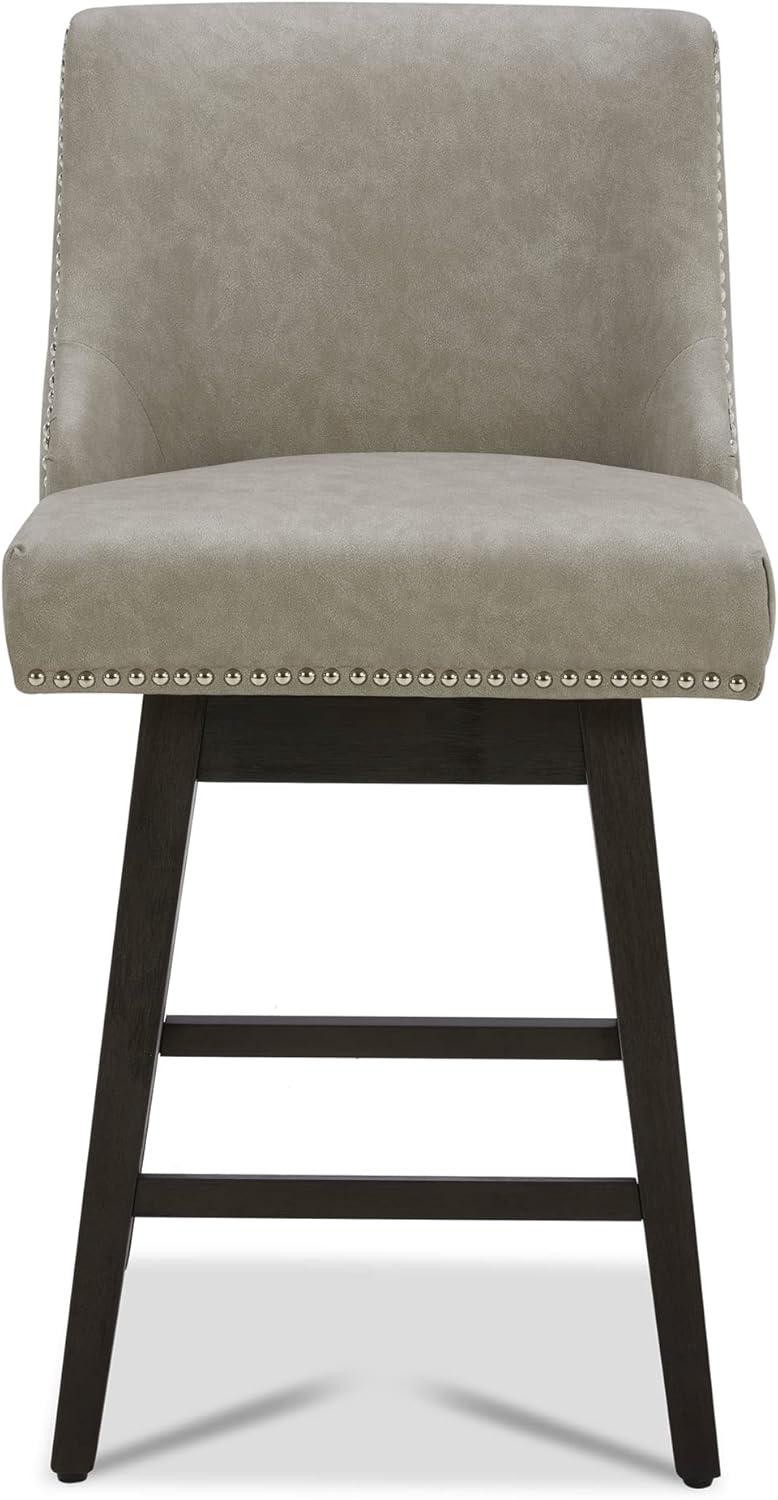 CHITA 26 inch Faux Leather Swivel Upholstered Counter Height Bar Stools with Full Back, Set of 2, Stone Gray