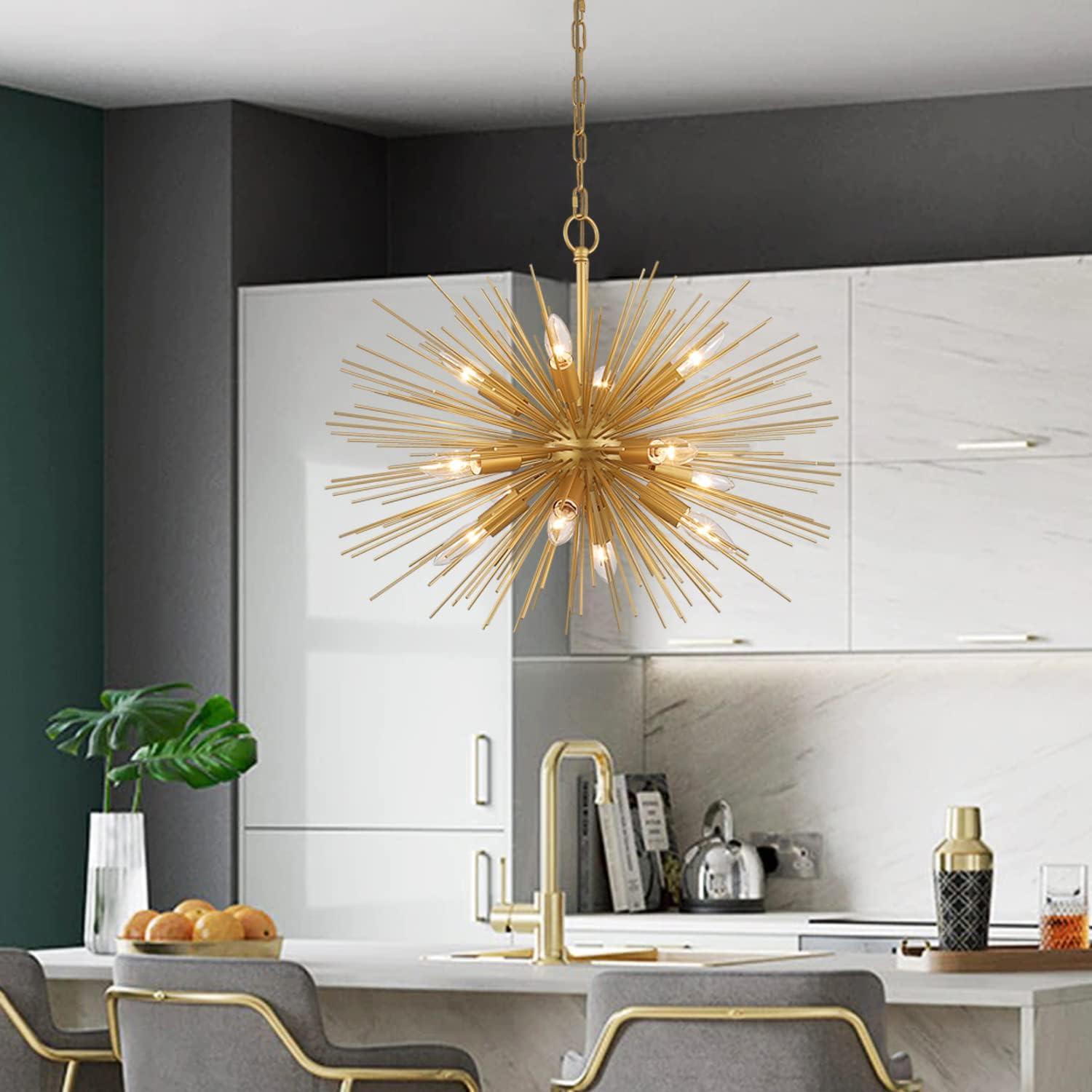 Gold 12-Light Sputnik Starburst Chandelier with Adjustable Chain