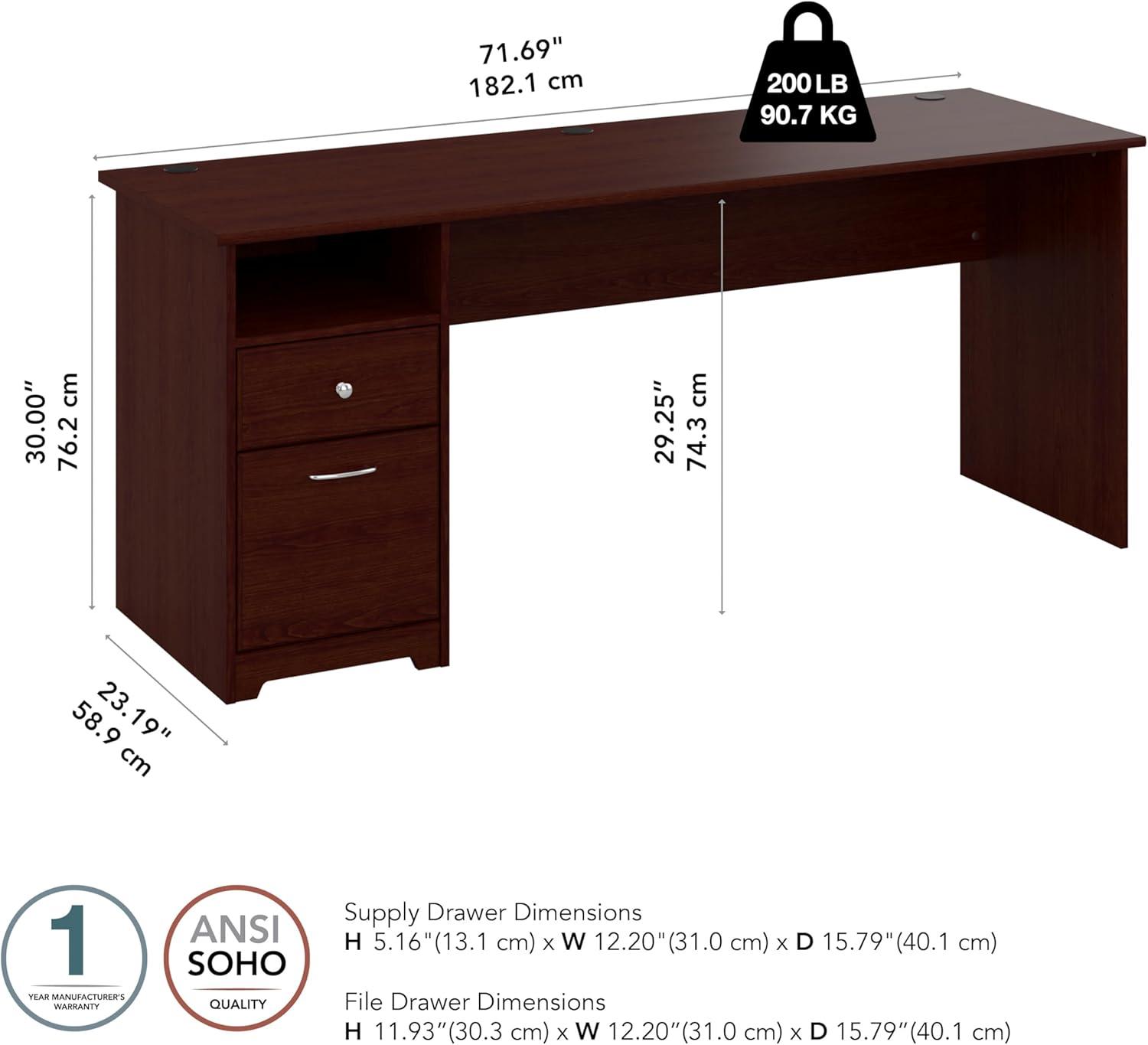 Transitional Harvest Cherry 72" Home Office Desk with Filing Cabinet