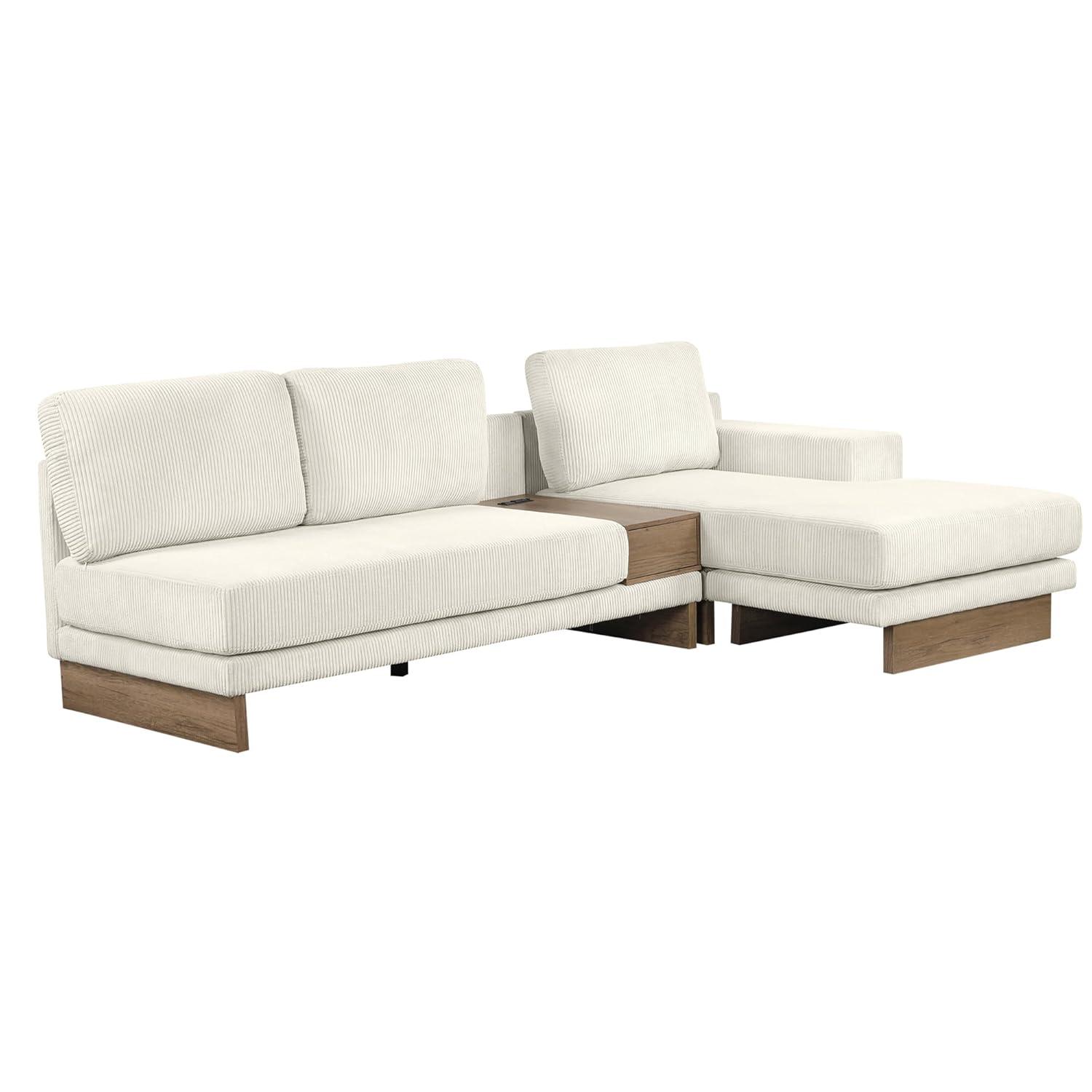 114" L-shaped Sofa Sectional Sofa with Two USB Ports and Two Power Sockets, A Storage Drawer and A Reversible Chaise Lounge for Living Room