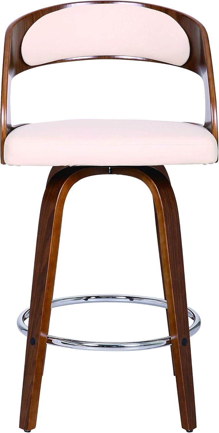 Shelly Cream and Walnut Wood Swivel Bar Stool