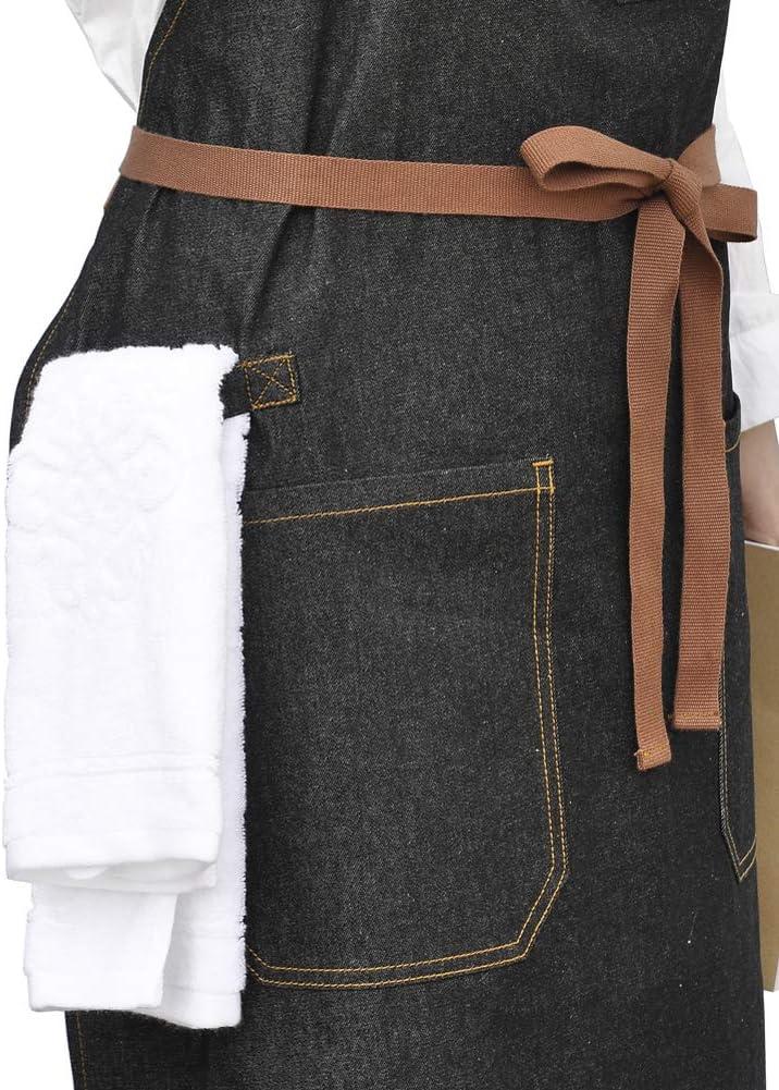 Apron with Pockets, Mens Womens Chef Bib Apron for Kitchen Cooking Grill BBQ Baking Server with Towel Loop