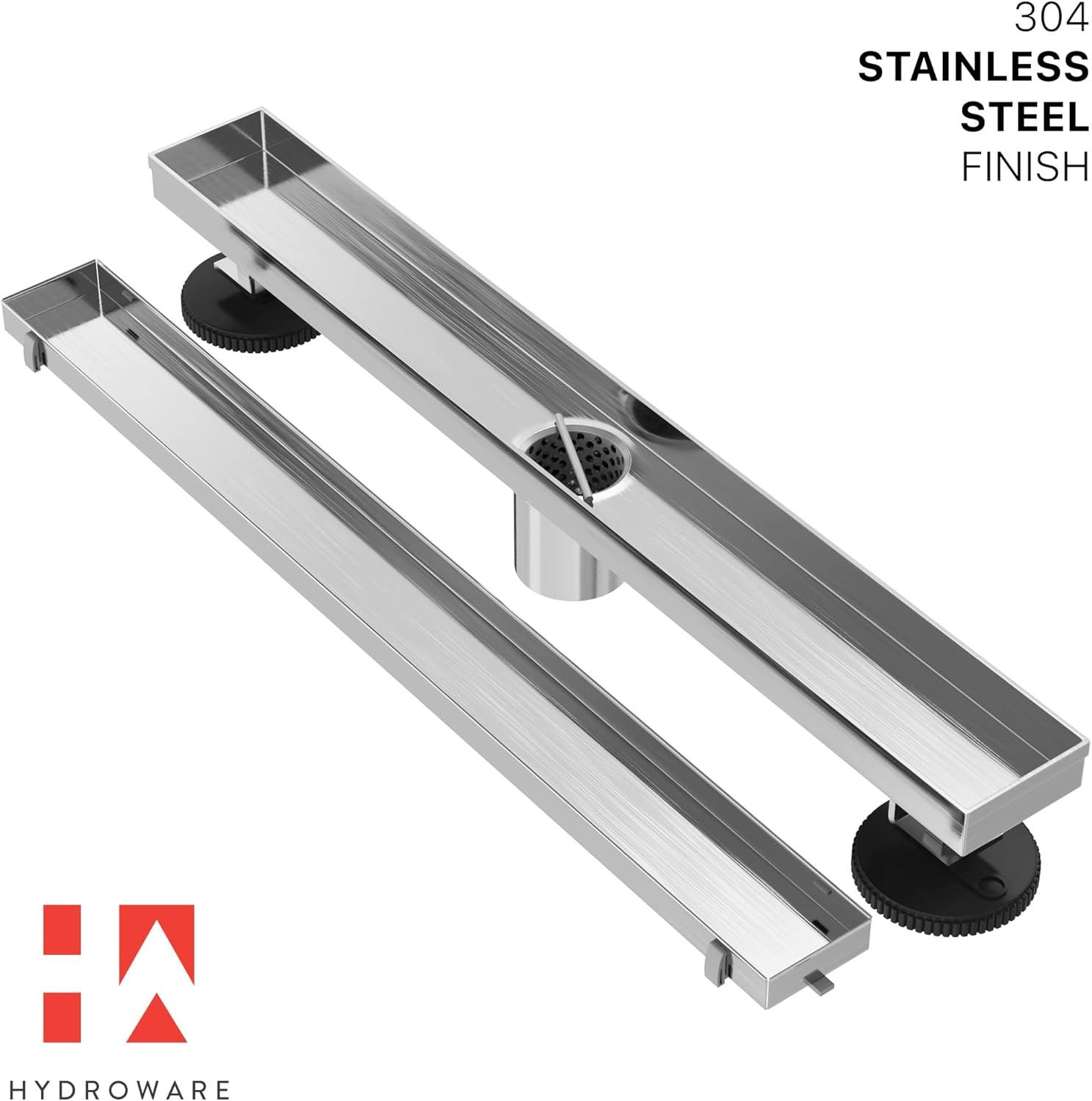 24" Linear Tile-in Shower Drain with Hair Strainer & Lifting Hook-Modern Stainless Steel Drain for Bathroom Showers