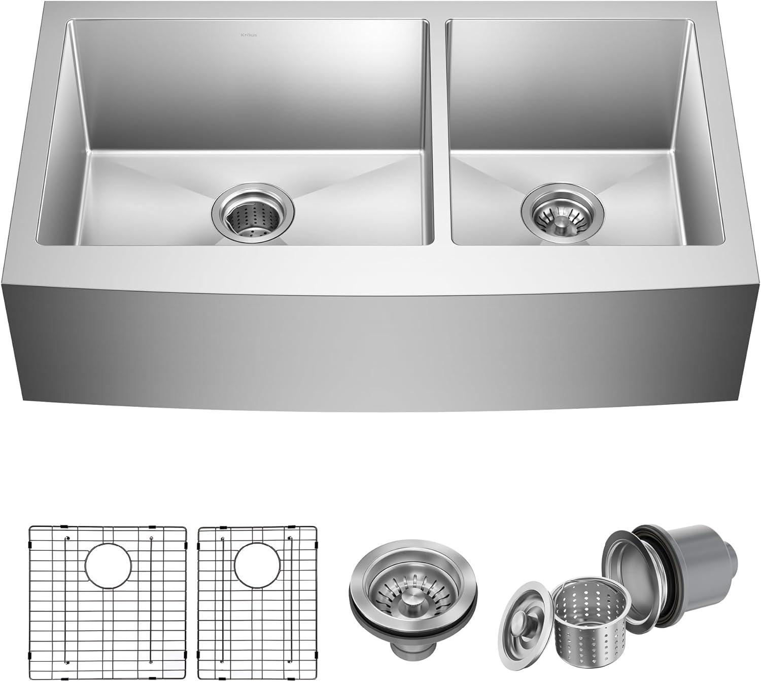KRAUS Standart Pro Apron Front Farmhouse 16 Gauge Single Bowl Stainless Steel Kitchen Sink
