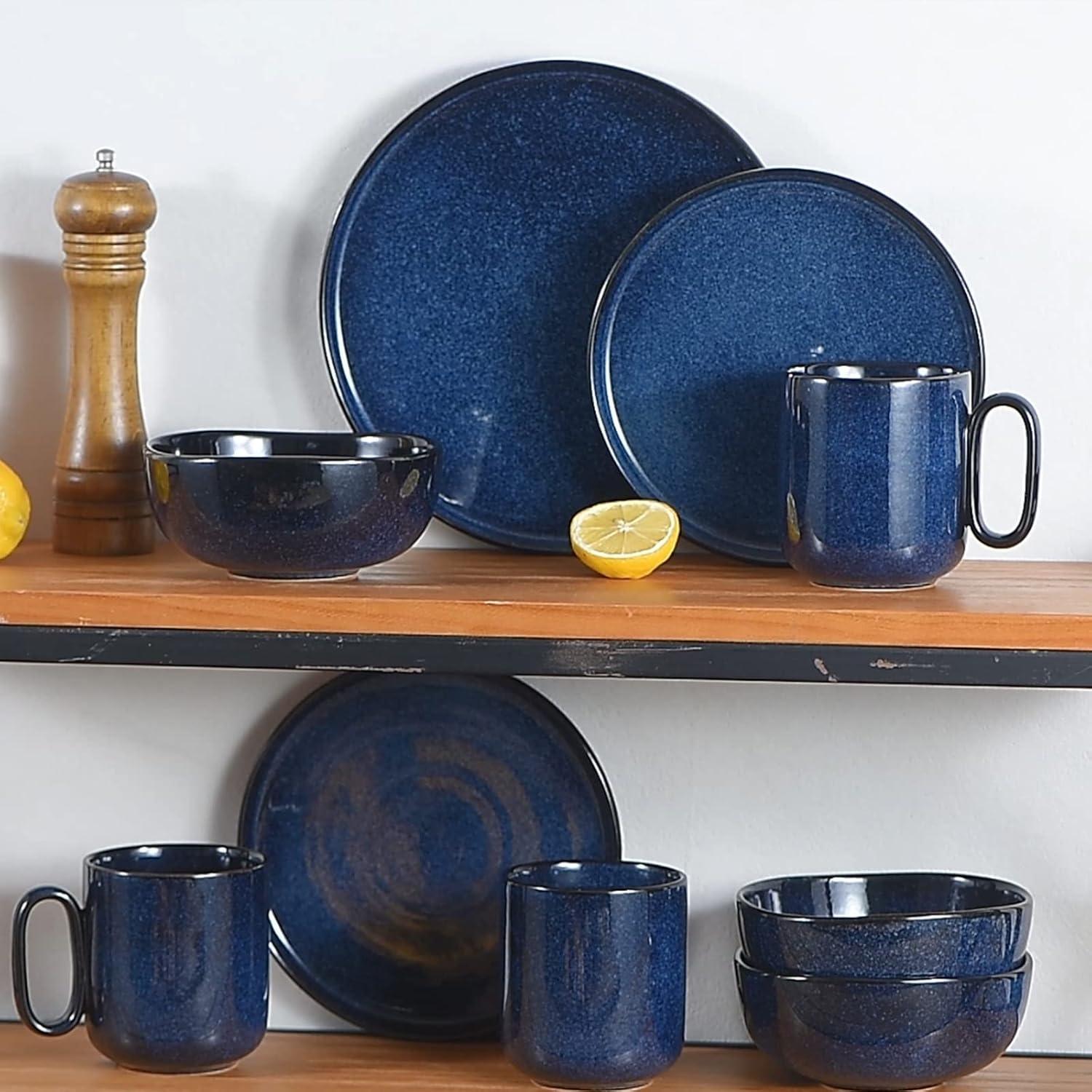 vicrays Juego de Platos de Ensalada de Cerámica - Plato de Snack de Postre Plano de Porcelana de 8 Pulgadas para el Almuerzo en Casa, Restaurante - Apto para Horno Microondas y Lavavajillas Resistente a Rayones - Juego de 6 (Azul)