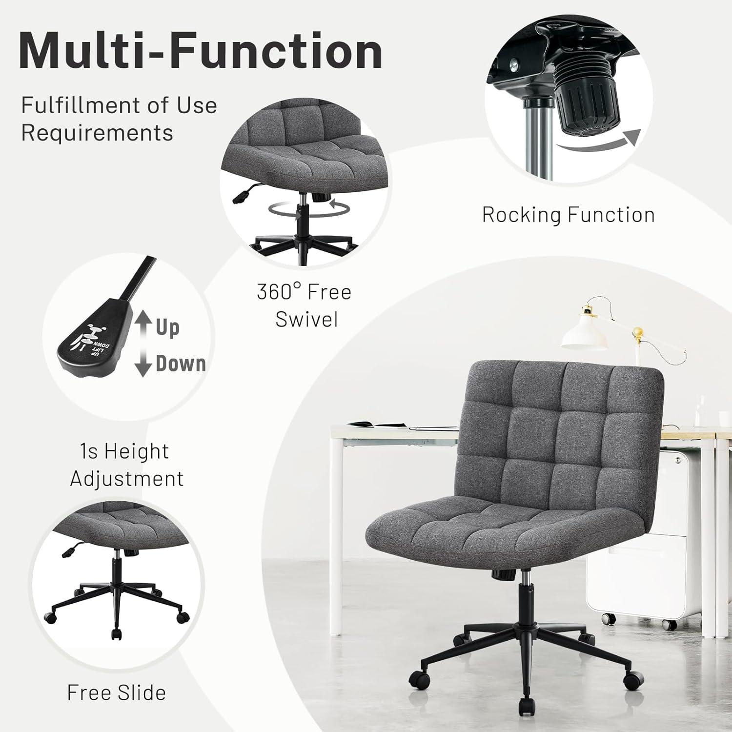 Dark Gray Linen Modern Swivel Office Chair with Wheels