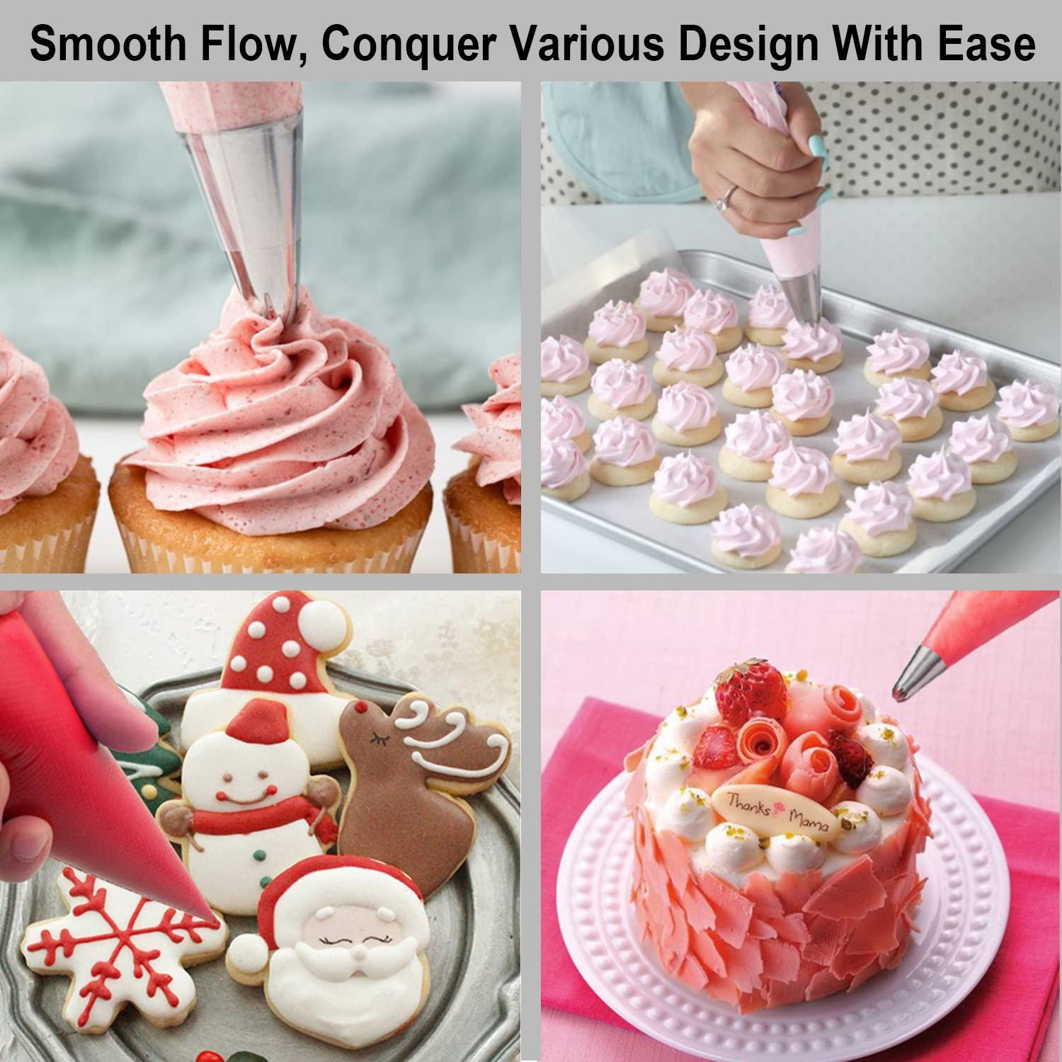 Pastry Piping Bags -100 Pack-12-Inch Disposable Cake Decorating Bags Anti-Burst Cupcake Icing Bags for all Size Tips Couplers and Baking Cookies Candy Supplies Kits - Bonus 2 Couplers