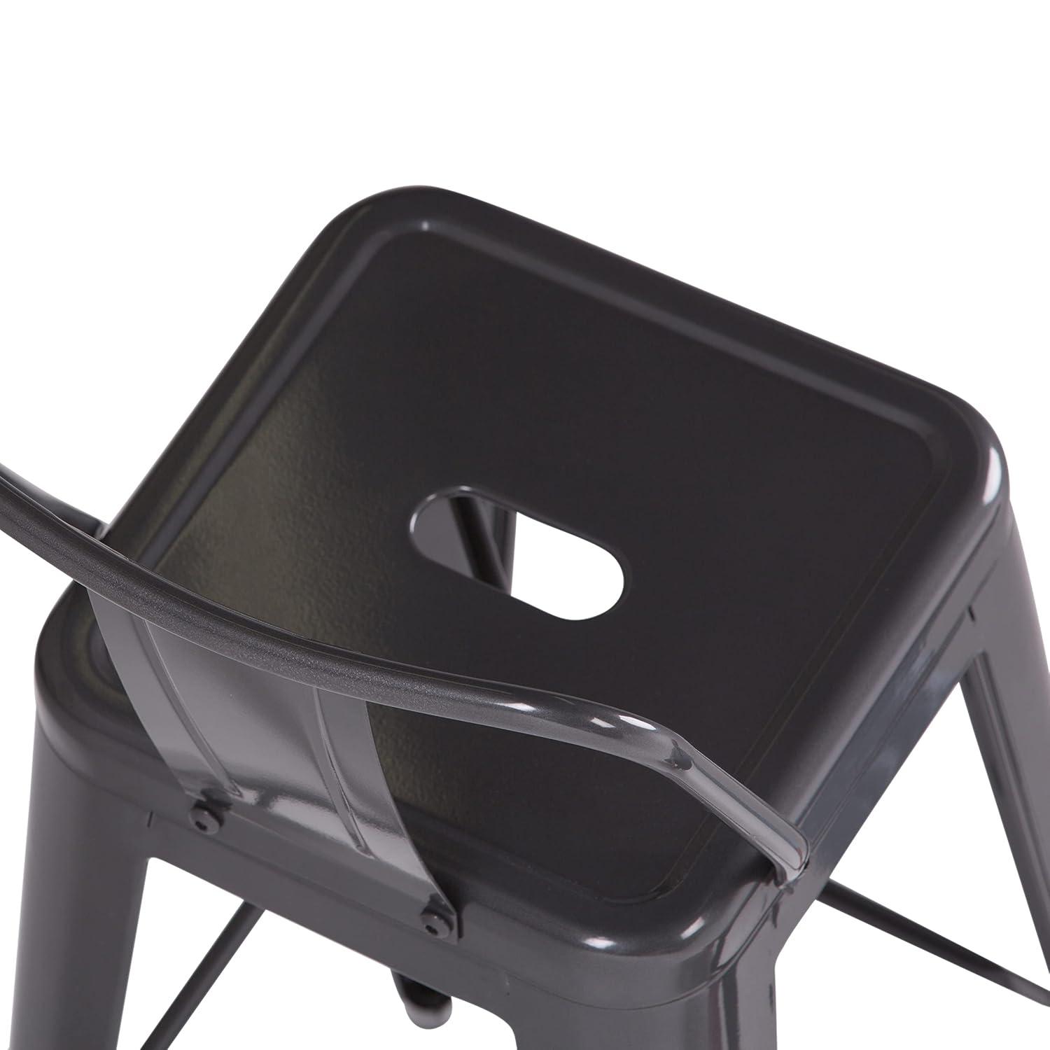 Simpli Home Rayne Metal Industrial Stool with Curved Back, Cross-Brace, and Footrest