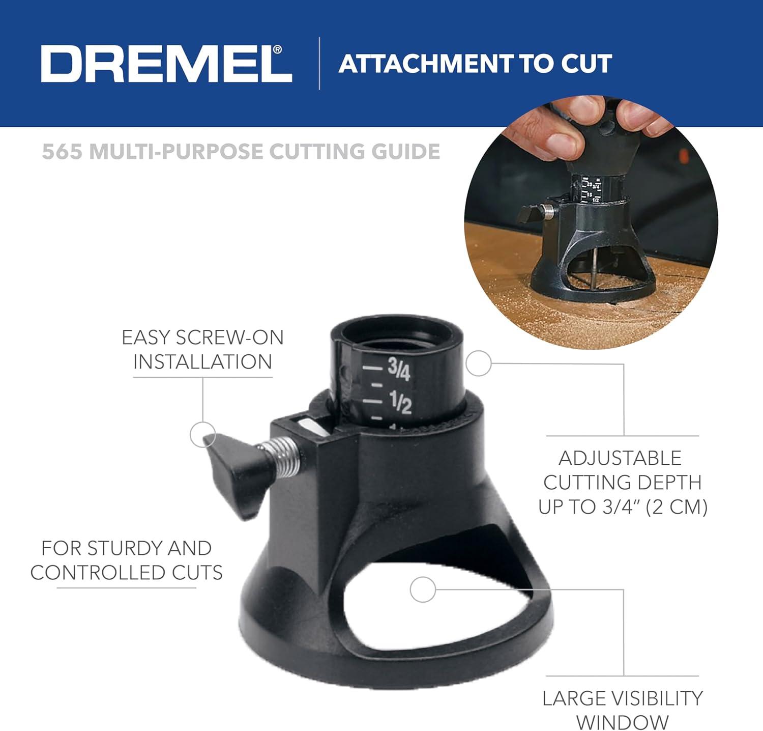 Dremel 565 1/8"  Multipurpose Rotary Tool Spiral Guide Cutting Attachment Kit with Cutting Guide and 3 Accessories, For Cutting Wood, Plastic, Fiberglass, Drywall, Aluminum and Vinyl Siding