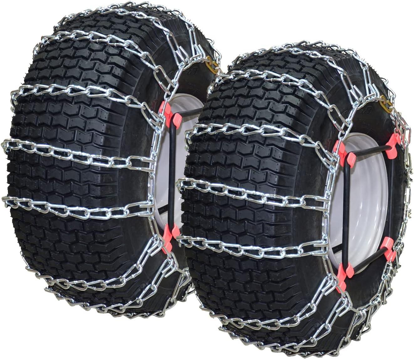 OakTen Set of 2 Tire Chains with Tensioners for Lawn & Garden Tractors Mowers, 2-Link, Fits for Tire Size 22x8x10 22x8x12