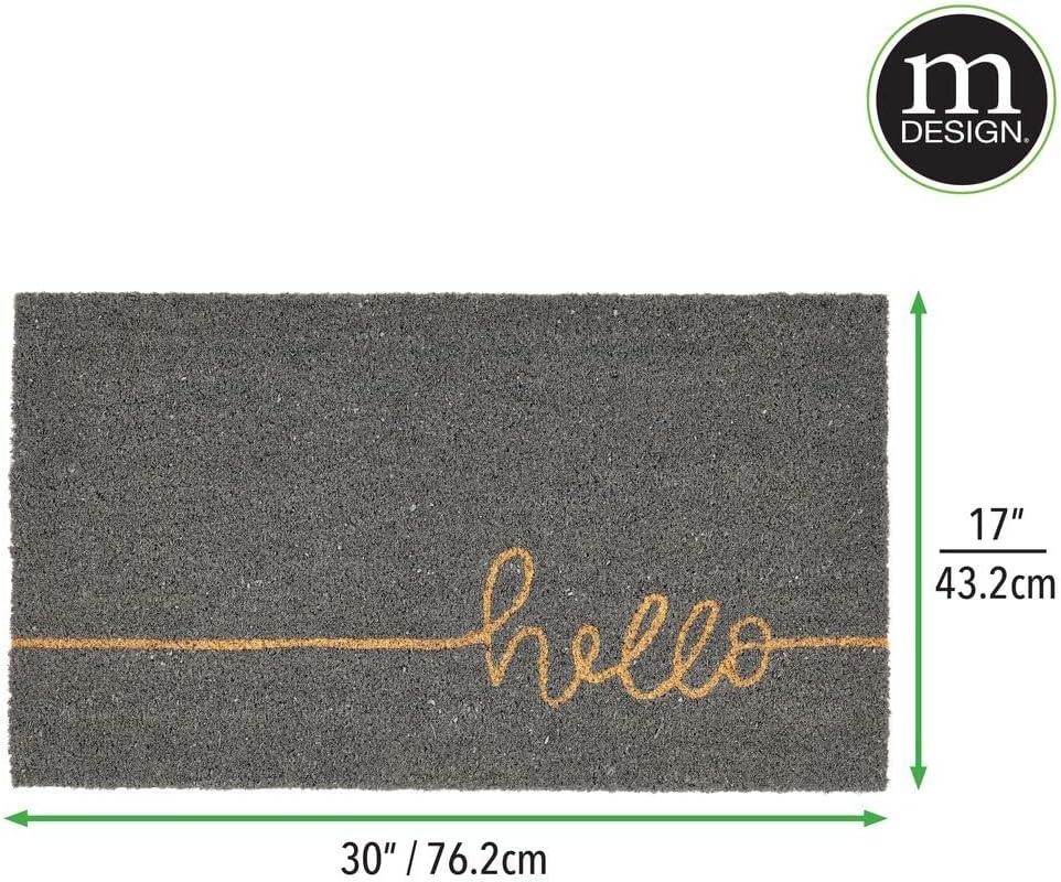 mDesign Welcome Doormat with Natural Fibers Script Hello - Gray/Natural