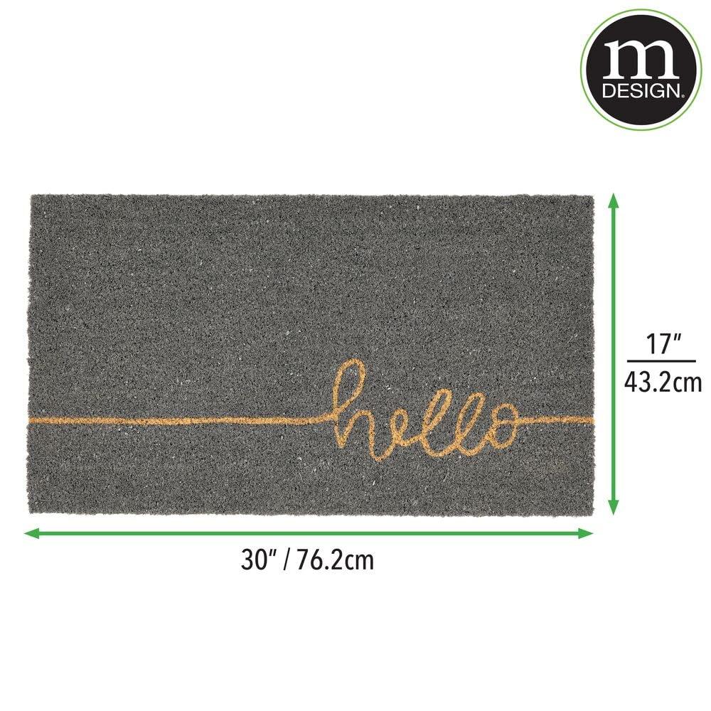 mDesign Welcome Doormat with Natural Fibers Script Hello - Gray/Natural