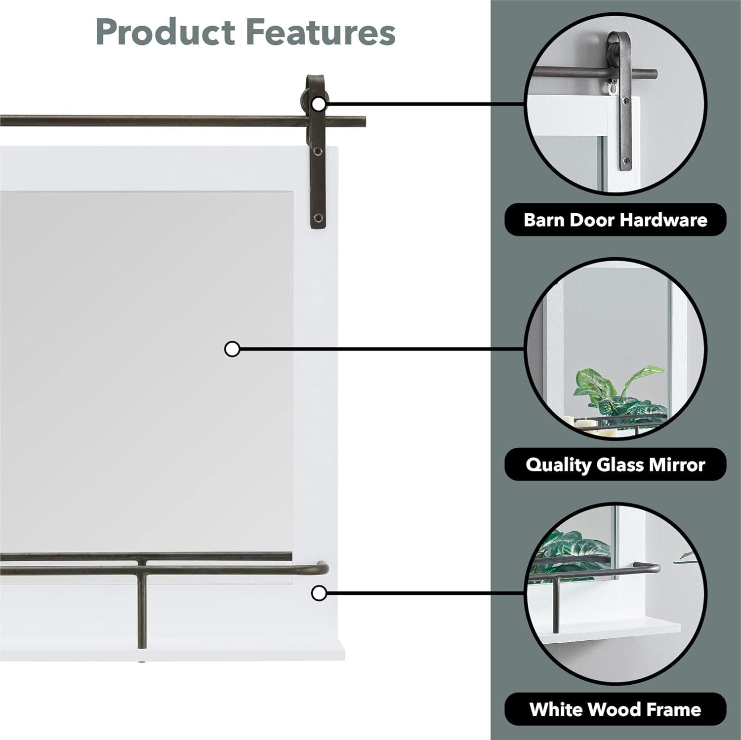 FirsTime & Co. White Ingram Barn Door Wall Mirror With Shelf, Farmhouse, Rectangular, 19.75 x 4.5 x 24.75 in