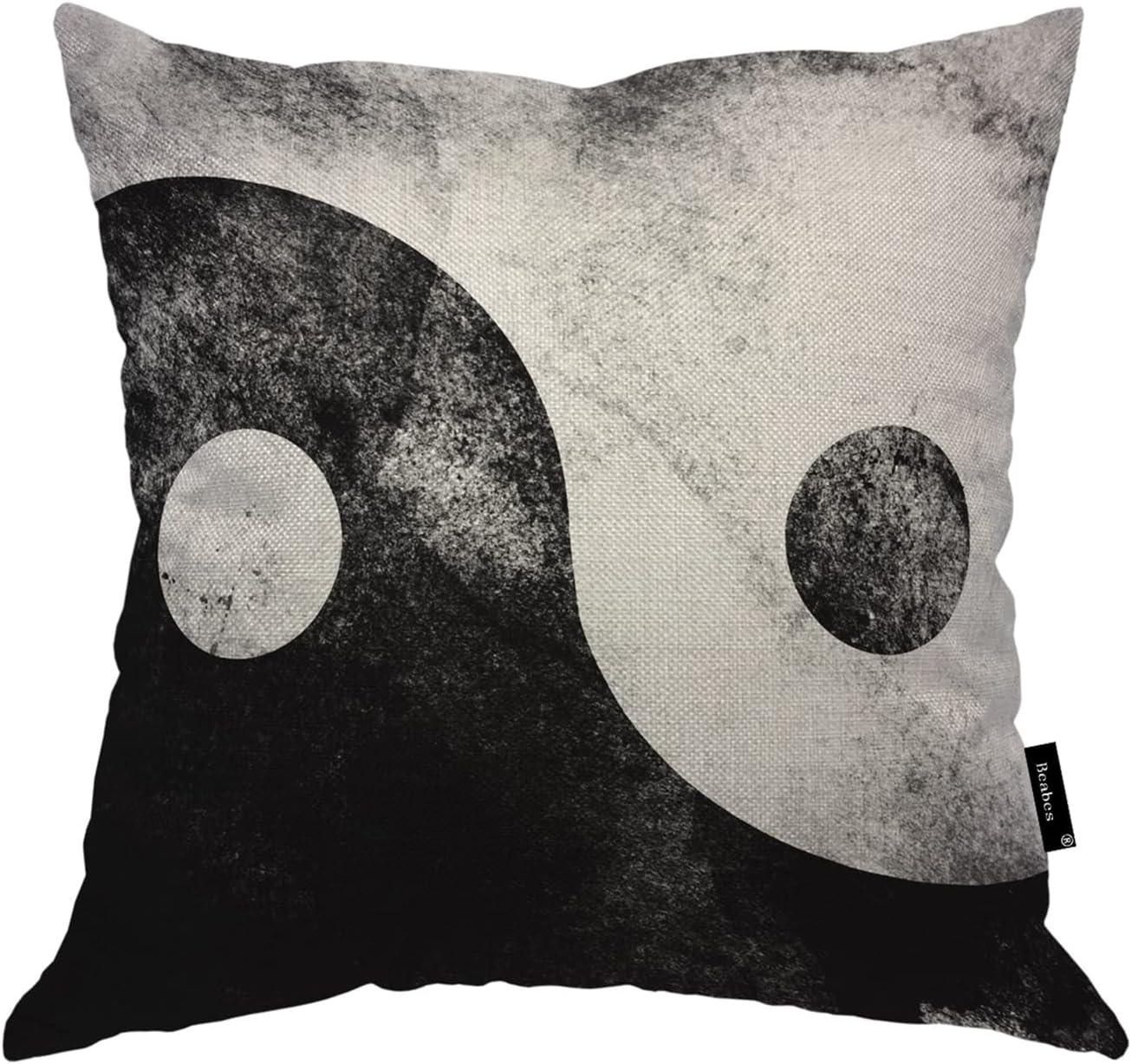 18x18 Inch Cushion Case Decor Yin Yang, Traditional Yin and Yang Sign Black White Farmhouse Throw Pillow Cover Home Pillowcase Decorations for Sofa Couch Office Car