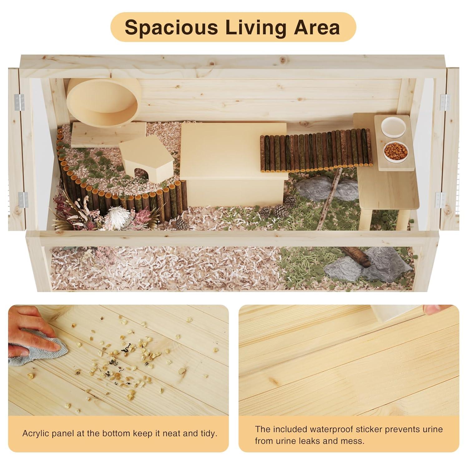Tucker Murphy Pet™ Wooden Hamster Cage With Storage Shelf,Ventilated Small Animal Cage For Guinea Pig,Rat,Hedgehog,Chinchilla,Large Hamster Cages And Habitats With Acrylic Panels