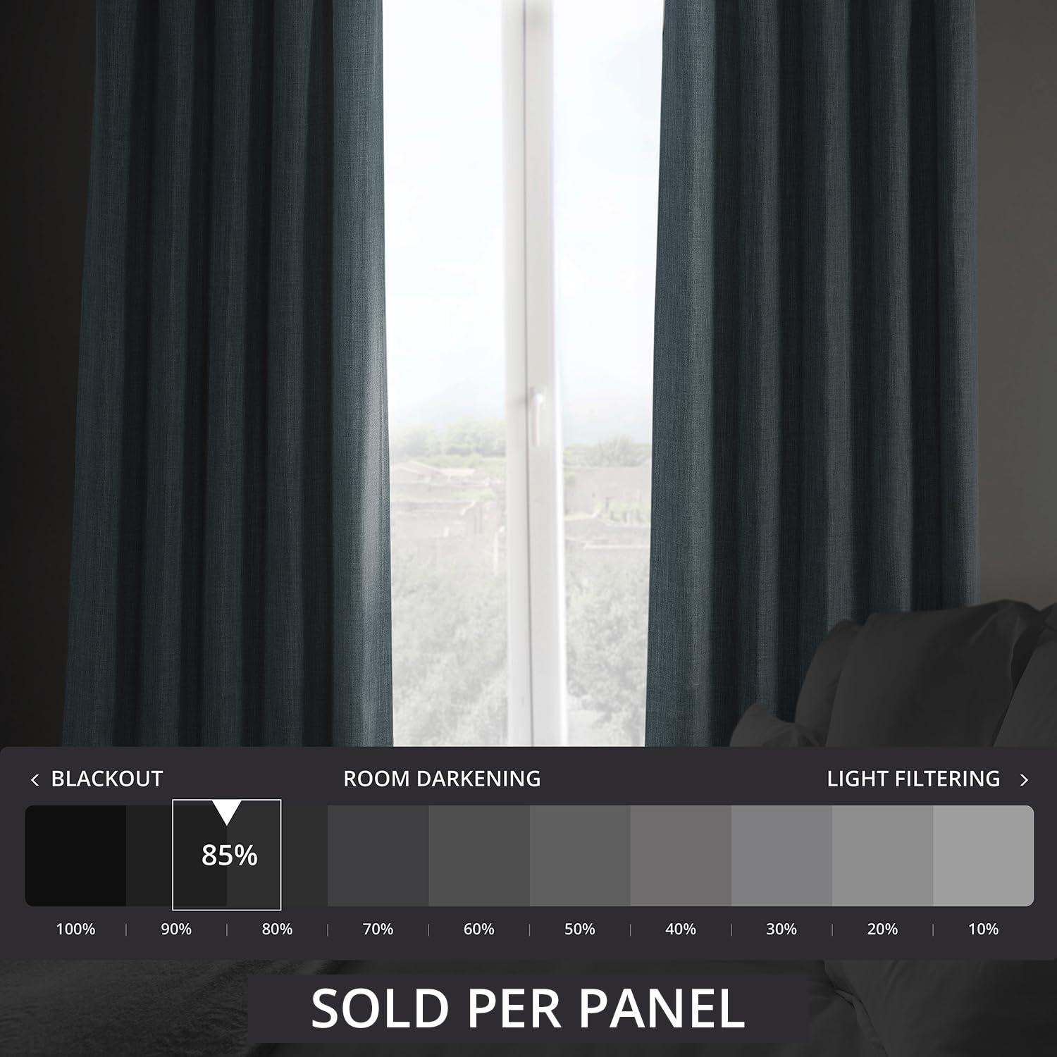 HPD Half Price Drapes Reverie Blue Faux Linen Room Darkening Curtains for Bedroom & Living Room Curtains (1 Panel), Door & Window Curtains 84 inches long, Rod Pocket Curtains & drapes, 50W X 84L