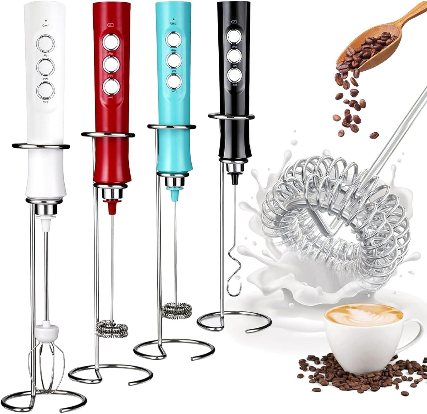 Rechargeable Handheld Milk Frother with Stand and Battery