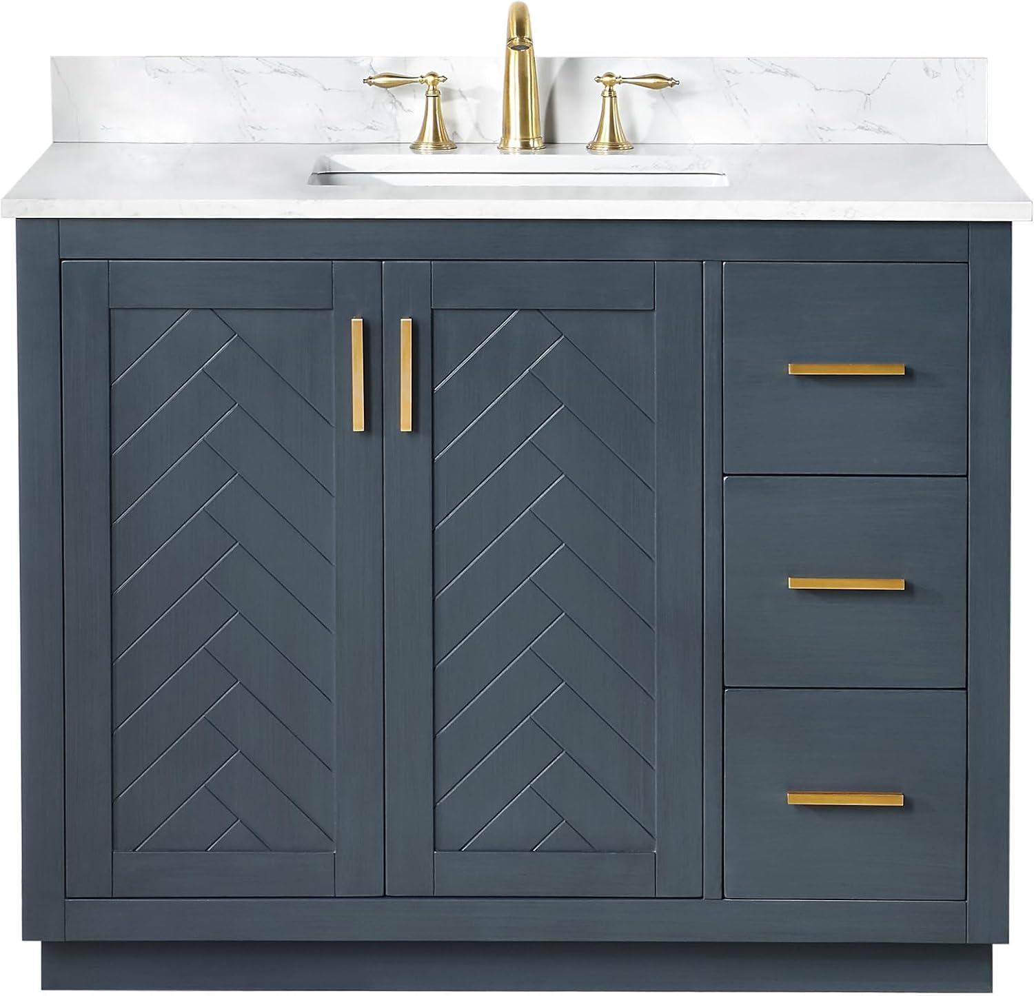 Gazsi 42" Wood Vanity in Charcoal Blue with Composite Stone Top without Mirror