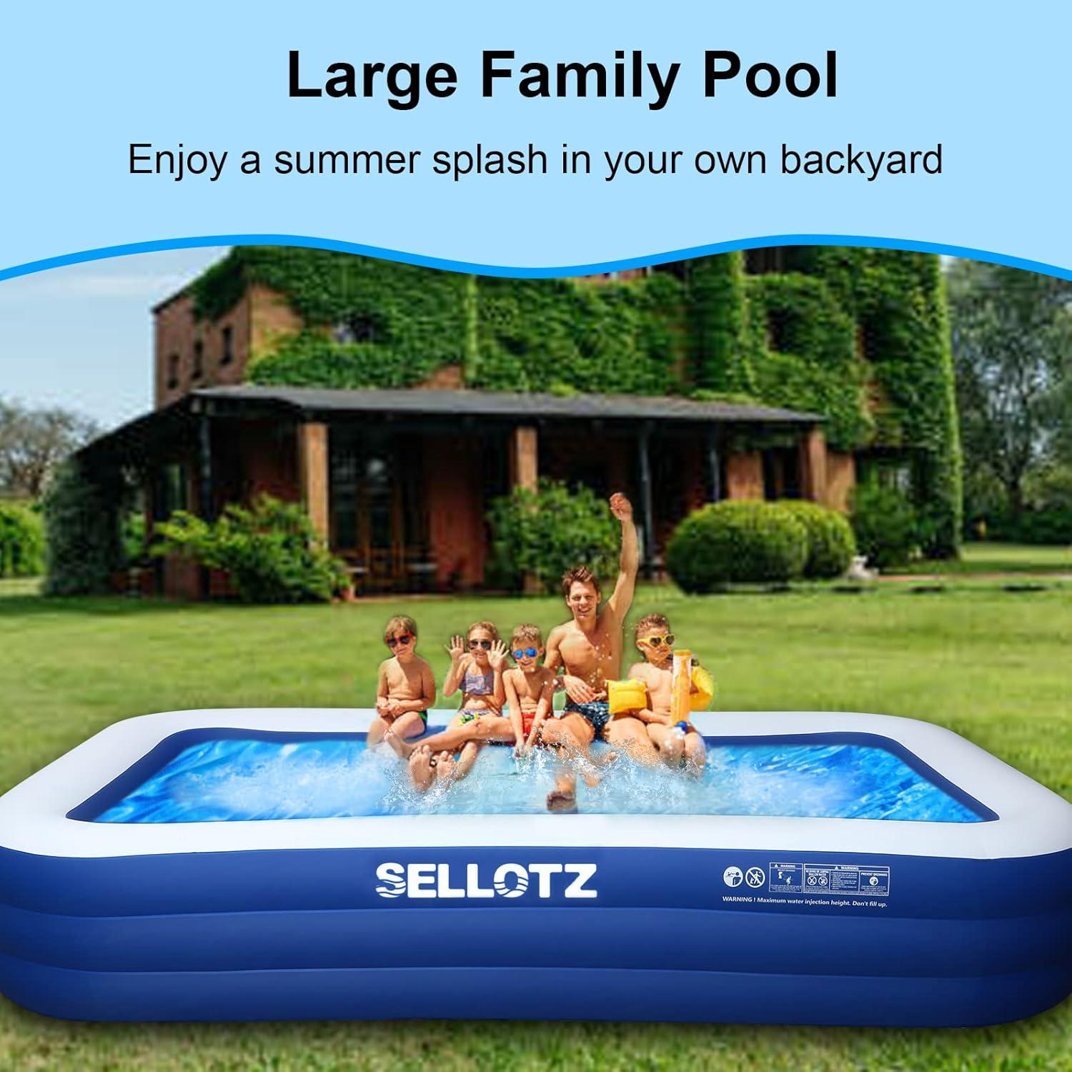 Blue and White Rectangular Inflatable Family Pool