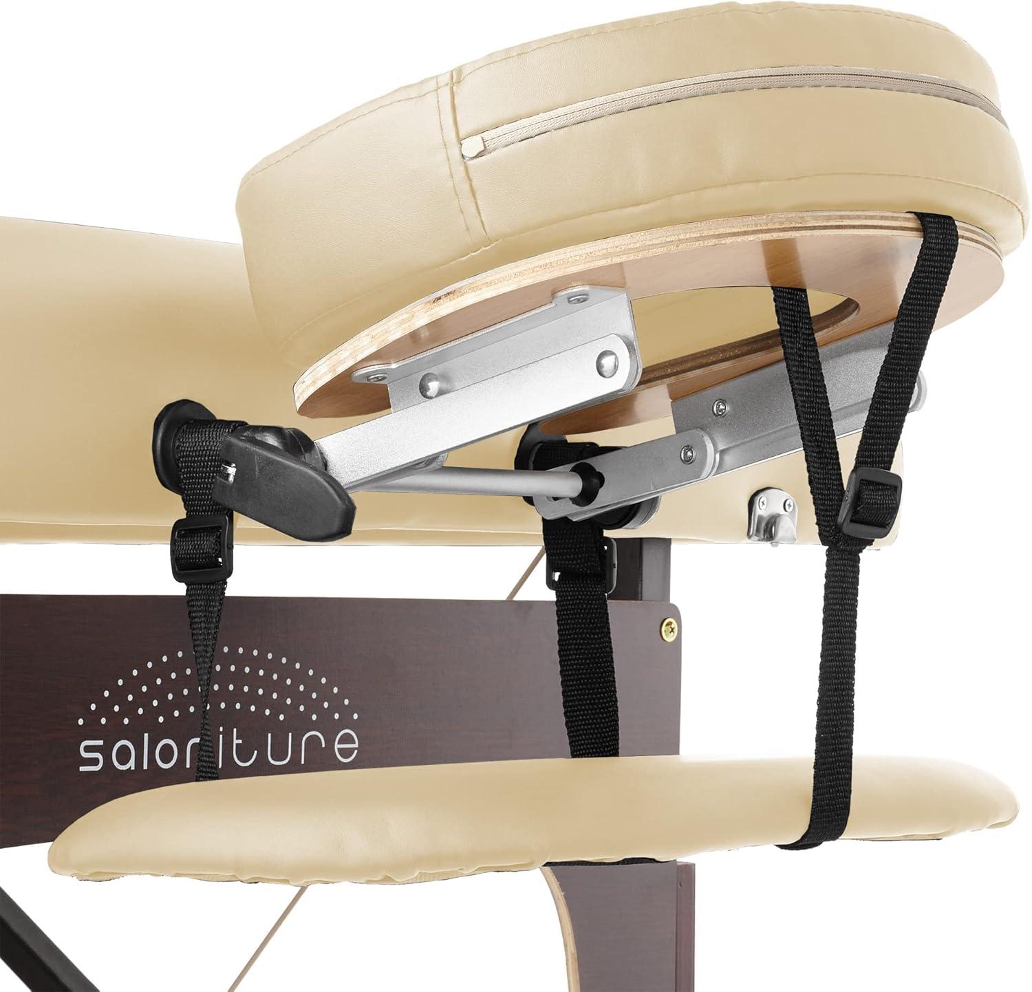 Saloniture Professional Portable Lightweight Bi-Fold Massage Table with Reiki Panels - Cream